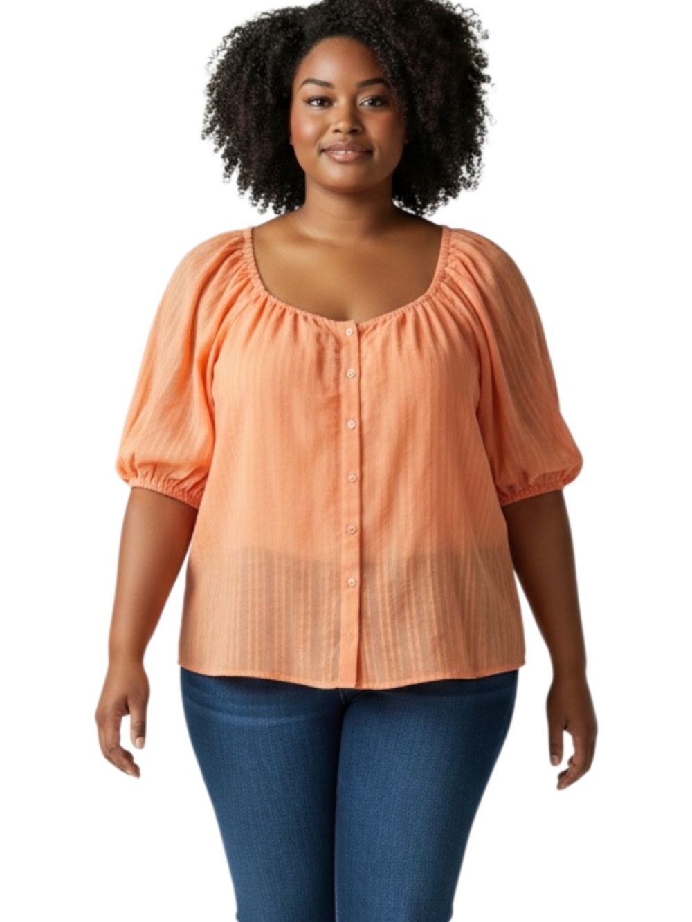 torrid Peach Button-Front Peasant Top